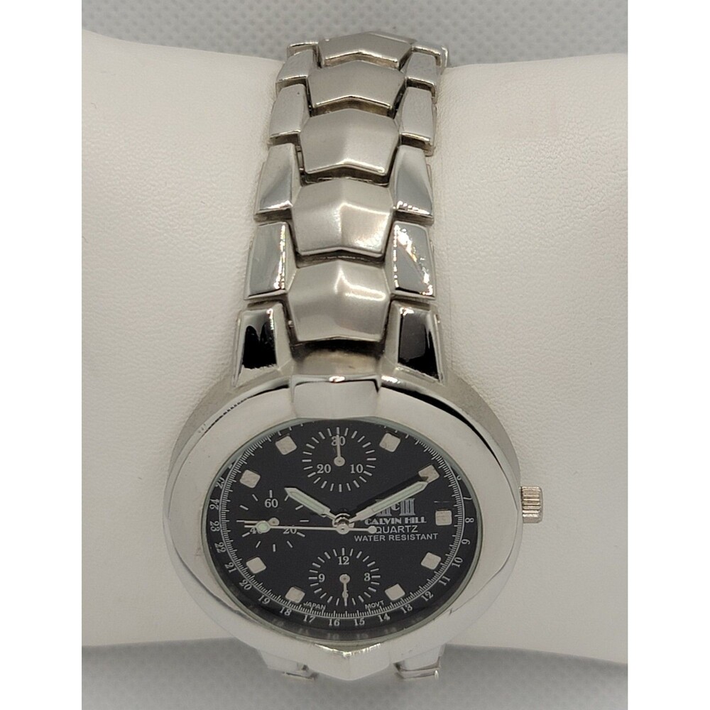 Men's Calvin Hill Classic Round Silver Tone Black Dial Link Bracelet Watch 01 - Picture 4 of 8